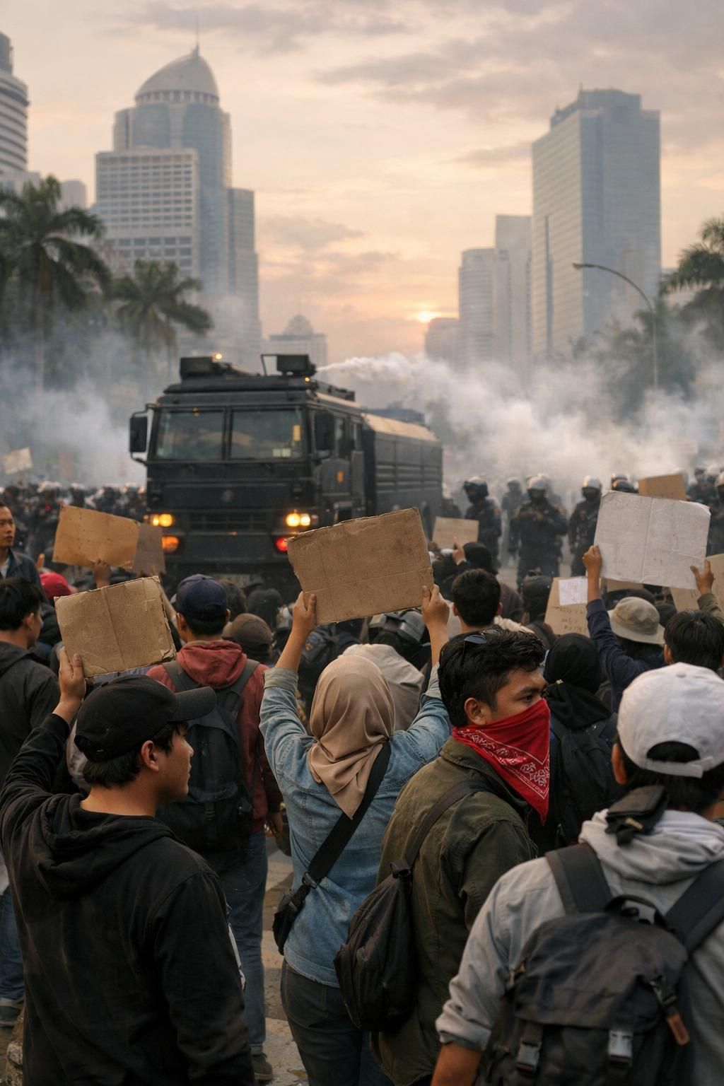 ketegangan meningkat di indonesia dengan protes yang meluas menentang kekerasan polisi dan perilaku kontroversial anggota dpr, menuntut perubahan dan keadilan.