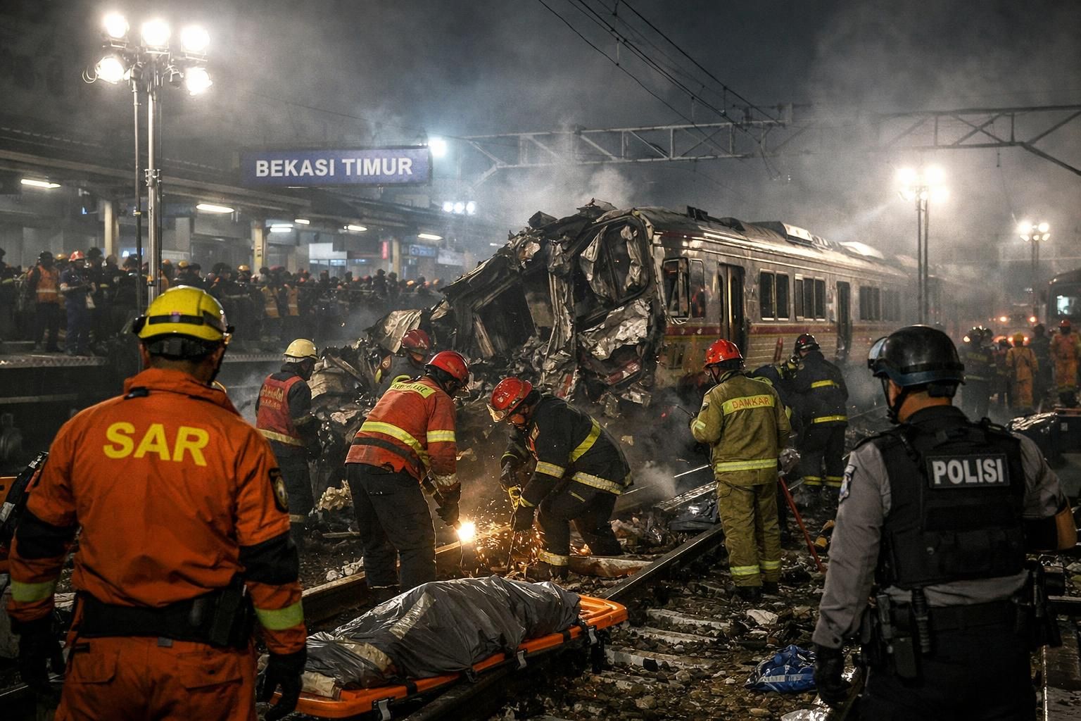 korban tewas dalam kecelakaan kereta di dekat jakarta meningkat menjadi 14, menyebabkan duka mendalam dan upaya penyelamatan yang intensif.