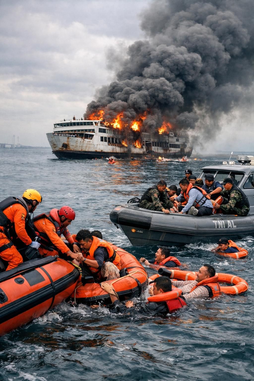 jumlah korban hilang masih belum diketahui setelah kebakaran kapal feri di indonesia yang mengakibatkan 5 orang meninggal dunia. upaya pencarian dan penyelamatan terus dilakukan.