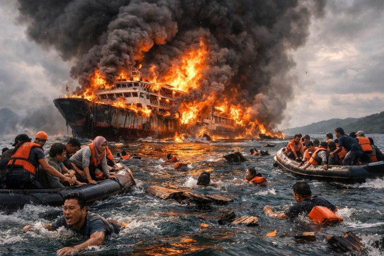 jumlah korban hilang setelah kebakaran kapal feri di indonesia masih belum diketahui, sementara 5 orang telah meninggal dalam insiden tragis ini.