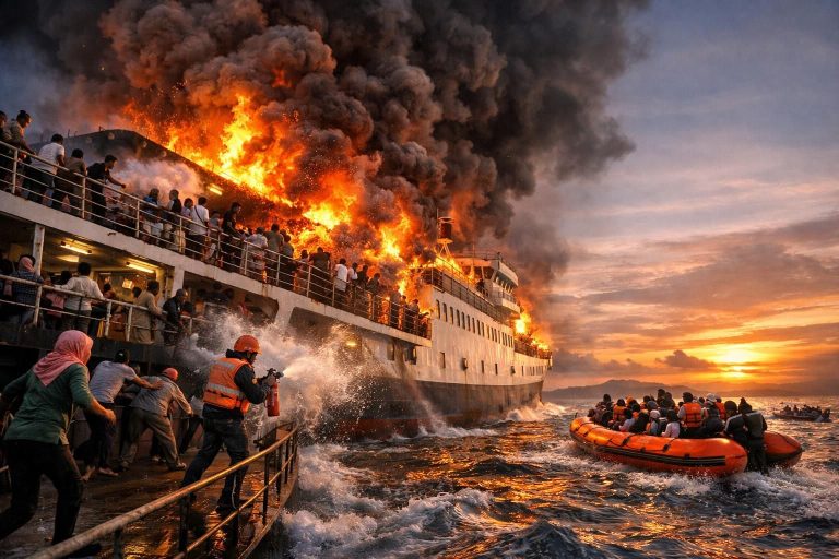 kebakaran besar terjadi di kapal penumpang indonesia, menyebabkan setidaknya 5 orang meninggal dan melukai puluhan lainnya. simak berita lengkapnya di sini.