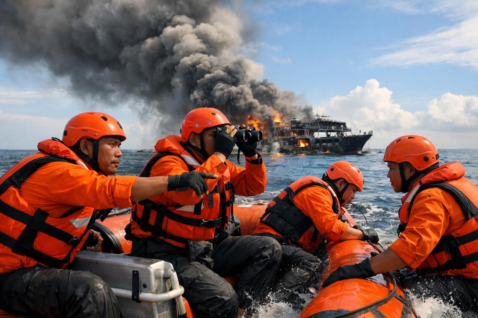 tim penyelamat berupaya keras menemukan 28 orang yang hilang setelah kapal feri terbakar di madura, indonesia, dengan operasi penyelamatan yang intensif dan cepat.